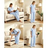 image:imageSWOMOG Women Pajama Sets TwoPiece Nightwear Short Sleeve Sleepwear Button Down Pj Lounge Sets with Long PantsBlue White Stripe