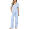 image:imageSWOMOG Women Pajama Sets TwoPiece Nightwear Short Sleeve Sleepwear Button Down Pj Lounge Sets with Long PantsBlue White Stripe