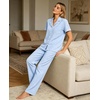 image:imageSWOMOG Women Pajama Sets TwoPiece Nightwear Short Sleeve Sleepwear Button Down Pj Lounge Sets with Long PantsBlue White Stripe