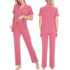 image:imageSWOMOG Women Pajama Sets TwoPiece Nightwear Short Sleeve Sleepwear Button Down Pj Lounge Sets with Long PantsCoral