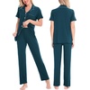 image:imageSWOMOG Women Pajama Sets TwoPiece Nightwear Short Sleeve Sleepwear Button Down Pj Lounge Sets with Long PantsDark Blue