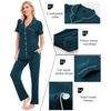 image:imageSWOMOG Women Pajama Sets TwoPiece Nightwear Short Sleeve Sleepwear Button Down Pj Lounge Sets with Long PantsDark Blue