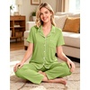 image:imageSWOMOG Women Pajama Sets TwoPiece Nightwear Short Sleeve Sleepwear Button Down Pj Lounge Sets with Long PantsGrass Green