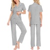 image:imageSWOMOG Women Pajama Sets TwoPiece Nightwear Short Sleeve Sleepwear Button Down Pj Lounge Sets with Long PantsGray