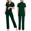image:imageSWOMOG Women Pajama Sets TwoPiece Nightwear Short Sleeve Sleepwear Button Down Pj Lounge Sets with Long PantsGreen