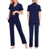 image:imageSWOMOG Women Pajama Sets TwoPiece Nightwear Short Sleeve Sleepwear Button Down Pj Lounge Sets with Long PantsNavy Blue