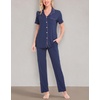image:imageSWOMOG Women Pajama Sets TwoPiece Nightwear Short Sleeve Sleepwear Button Down Pj Lounge Sets with Long PantsNavy Blue