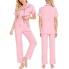 image:imageSWOMOG Women Pajama Sets TwoPiece Nightwear Short Sleeve Sleepwear Button Down Pj Lounge Sets with Long PantsPink