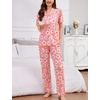 image:imageSWOMOG Women Pajama Sets TwoPiece Nightwear Short Sleeve Sleepwear Button Down Pj Lounge Sets with Long PantsPink Flower