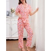 image:imageSWOMOG Women Pajama Sets TwoPiece Nightwear Short Sleeve Sleepwear Button Down Pj Lounge Sets with Long PantsPink Flower