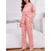 image:imageSWOMOG Women Pajama Sets TwoPiece Nightwear Short Sleeve Sleepwear Button Down Pj Lounge Sets with Long PantsPink Flower