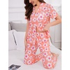 image:imageSWOMOG Women Pajama Sets TwoPiece Nightwear Short Sleeve Sleepwear Button Down Pj Lounge Sets with Long PantsPink Flower