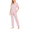 image:imageSWOMOG Women Pajama Sets TwoPiece Nightwear Short Sleeve Sleepwear Button Down Pj Lounge Sets with Long PantsPink Striped