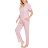 image:imageSWOMOG Women Pajama Sets TwoPiece Nightwear Short Sleeve Sleepwear Button Down Pj Lounge Sets with Long PantsPink Striped