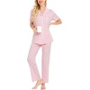 image:imageSWOMOG Women Pajama Sets TwoPiece Nightwear Short Sleeve Sleepwear Button Down Pj Lounge Sets with Long PantsPink Striped