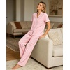 image:imageSWOMOG Women Pajama Sets TwoPiece Nightwear Short Sleeve Sleepwear Button Down Pj Lounge Sets with Long PantsPink White Stripe