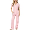 image:imageSWOMOG Women Pajama Sets TwoPiece Nightwear Short Sleeve Sleepwear Button Down Pj Lounge Sets with Long PantsPink White Stripe