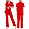 image:imageSWOMOG Women Pajama Sets TwoPiece Nightwear Short Sleeve Sleepwear Button Down Pj Lounge Sets with Long PantsRed