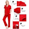 image:imageSWOMOG Women Pajama Sets TwoPiece Nightwear Short Sleeve Sleepwear Button Down Pj Lounge Sets with Long PantsRed