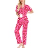 image:imageSWOMOG Women Pajama Sets TwoPiece Nightwear Short Sleeve Sleepwear Button Down Pj Lounge Sets with Long PantsRose Flower