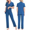 image:imageSWOMOG Women Pajama Sets TwoPiece Nightwear Short Sleeve Sleepwear Button Down Pj Lounge Sets with Long PantsRoyal Blue