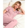image:imageSWOMOG Women Pajama Sets TwoPiece Nightwear Short Sleeve Sleepwear Button Down Pj Lounge Sets with Long PantsTaro Purple