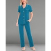 image:imageSWOMOG Women Pajama Sets TwoPiece Nightwear Short Sleeve Sleepwear Button Down Pj Lounge Sets with Long PantsTurquoise
