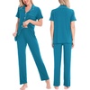 image:imageSWOMOG Women Pajama Sets TwoPiece Nightwear Short Sleeve Sleepwear Button Down Pj Lounge Sets with Long PantsTurquoise