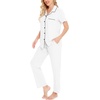 image:imageSWOMOG Women Pajama Sets TwoPiece Nightwear Short Sleeve Sleepwear Button Down Pj Lounge Sets with Long PantsWhite