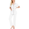 image:imageSWOMOG Women Pajama Sets TwoPiece Nightwear Short Sleeve Sleepwear Button Down Pj Lounge Sets with Long PantsWhite