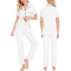 image:imageSWOMOG Women Pajama Sets TwoPiece Nightwear Short Sleeve Sleepwear Button Down Pj Lounge Sets with Long PantsWhite