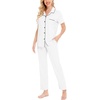 image:imageSWOMOG Women Pajama Sets TwoPiece Nightwear Short Sleeve Sleepwear Button Down Pj Lounge Sets with Long PantsWhite