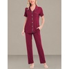 image:imageSWOMOG Women Pajama Sets TwoPiece Nightwear Short Sleeve Sleepwear Button Down Pj Lounge Sets with Long PantsWine Red