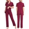 image:imageSWOMOG Women Pajama Sets TwoPiece Nightwear Short Sleeve Sleepwear Button Down Pj Lounge Sets with Long PantsWine Red