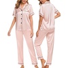 image:imageSWOMOG Women Satin Pajamas Set Short Sleeve Top amp Pants Sleepwear Silky Button Down Nightwear 2pcs Loungewear Pjs SetBlush Pink