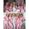 image:imageSWOMOG Women Satin Pajamas Set Short Sleeve Top amp Pants Sleepwear Silky Button Down Nightwear 2pcs Loungewear Pjs SetBlush Pink