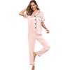 image:imageSWOMOG Women Satin Pajamas Set Short Sleeve Top amp Pants Sleepwear Silky Button Down Nightwear 2pcs Loungewear Pjs SetBlush Pink