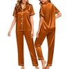 image:imageSWOMOG Women Satin Pajamas Set Short Sleeve Top amp Pants Sleepwear Silky Button Down Nightwear 2pcs Loungewear Pjs SetBurnt Orange
