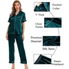 image:imageSWOMOG Women Satin Pajamas Set Short Sleeve Top amp Pants Sleepwear Silky Button Down Nightwear 2pcs Loungewear Pjs SetDeep Green