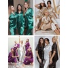 image:imageSWOMOG Women Satin Pajamas Set Short Sleeve Top amp Pants Sleepwear Silky Button Down Nightwear 2pcs Loungewear Pjs SetDeep Green