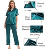 image:imageSWOMOG Women Satin Pajamas Set Short Sleeve Top amp Pants Sleepwear Silky Button Down Nightwear 2pcs Loungewear Pjs SetGreen