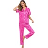 image:imageSWOMOG Women Satin Pajamas Set Short Sleeve Top amp Pants Sleepwear Silky Button Down Nightwear 2pcs Loungewear Pjs SetHot Pink Leopard