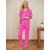 image:imageSWOMOG Women Satin Pajamas Set Short Sleeve Top amp Pants Sleepwear Silky Button Down Nightwear 2pcs Loungewear Pjs SetHot Pink Leopard