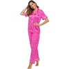 image:imageSWOMOG Women Satin Pajamas Set Short Sleeve Top amp Pants Sleepwear Silky Button Down Nightwear 2pcs Loungewear Pjs SetHot Pink Leopard