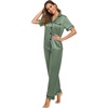image:imageSWOMOG Women Satin Pajamas Set Short Sleeve Top amp Pants Sleepwear Silky Button Down Nightwear 2pcs Loungewear Pjs SetMatcha