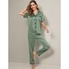 image:imageSWOMOG Women Satin Pajamas Set Short Sleeve Top amp Pants Sleepwear Silky Button Down Nightwear 2pcs Loungewear Pjs SetMatcha
