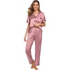 image:imageSWOMOG Women Satin Pajamas Set Short Sleeve Top amp Pants Sleepwear Silky Button Down Nightwear 2pcs Loungewear Pjs SetMisty Rose
