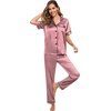 image:imageSWOMOG Women Satin Pajamas Set Short Sleeve Top amp Pants Sleepwear Silky Button Down Nightwear 2pcs Loungewear Pjs SetMisty Rose