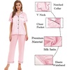 image:imageSWOMOG Women Satin Pajamas Set Short Sleeve Top amp Pants Sleepwear Silky Button Down Nightwear 2pcs Loungewear Pjs SetPink