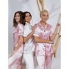 image:imageSWOMOG Women Satin Pajamas Set Short Sleeve Top amp Pants Sleepwear Silky Button Down Nightwear 2pcs Loungewear Pjs SetPink